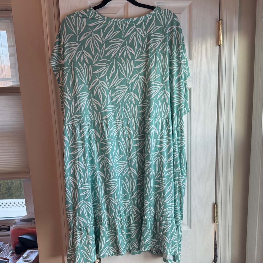 Max Studio Teal Leaf Pattern Midi Dress - Picture 5 of 5